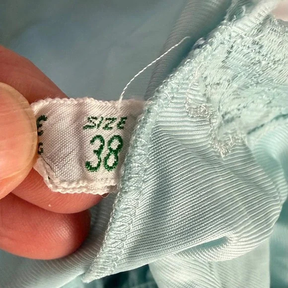 Vintage Lorraine Light Blue Lace Trim Nylon Nightgown Multi Strap Midi Size 38 - Picture 6 of 10